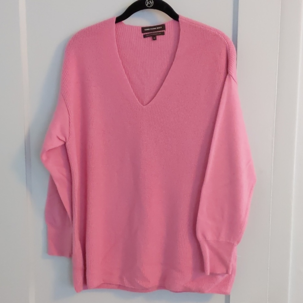Pink Something Navy v neck sweater